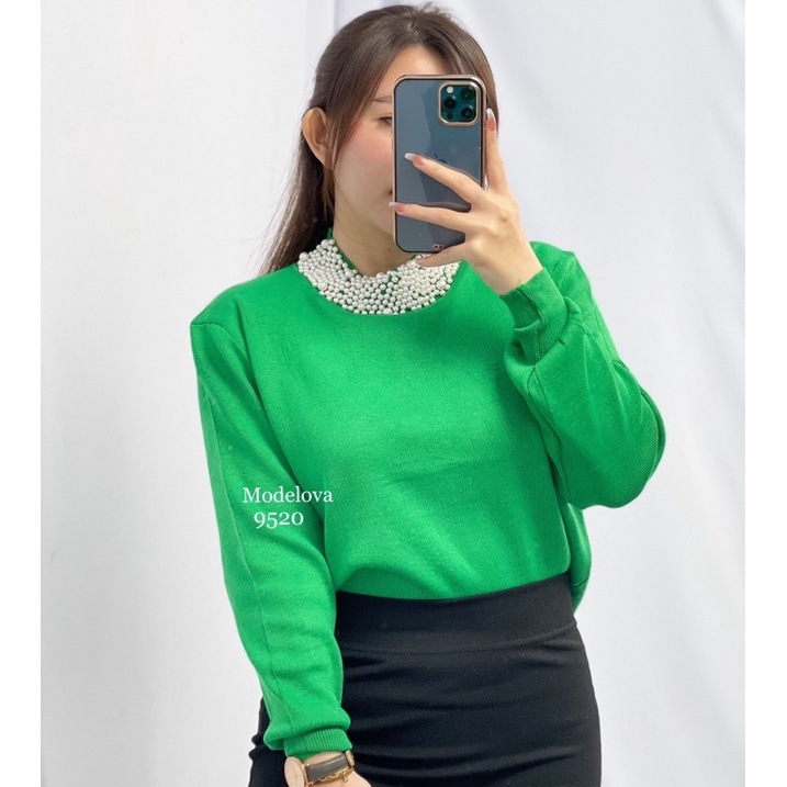 MDLV ~ BM 9520 DOLORES PEARL COLLAR KNIT TOP // ATASAN RAJUT LENGAN PANJANG // FASHION IMPORT WANITA