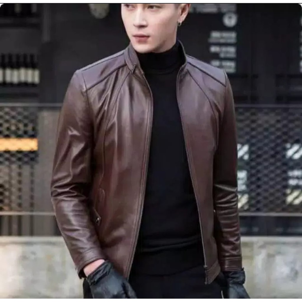 JAKET KULIT PRIA COKLAT CARAMEL