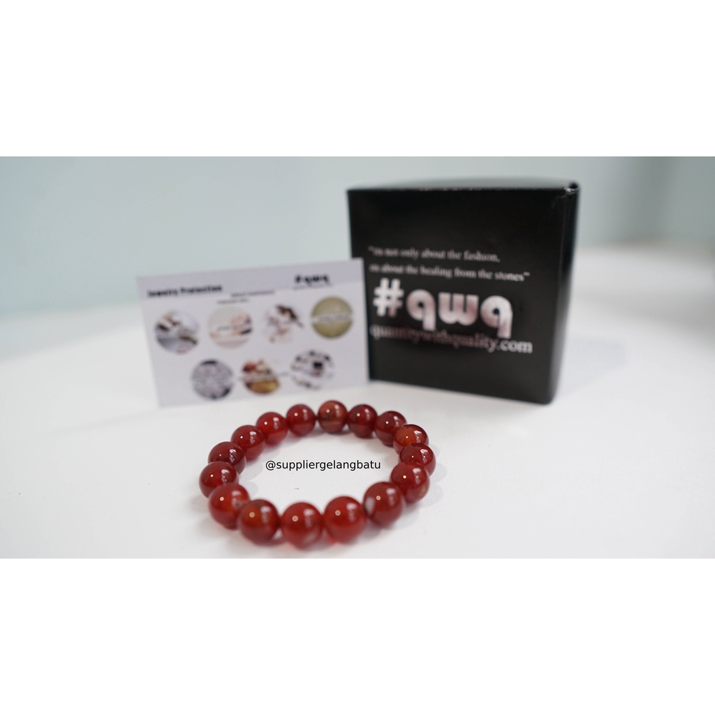 gelang tangan RED GARNET premium batu alam asli akik MERAH bonus kotak