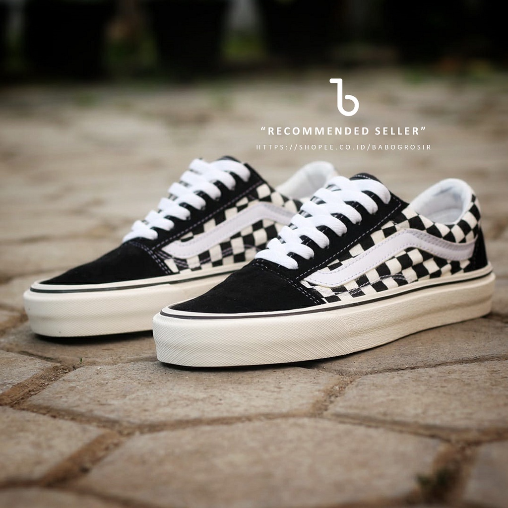 PROMO Vans Oldskool Checkerboard Classic Black White, Waffle DT Anti Slip | Sepatu Sneakers Pria dan Wanita Motif Catur