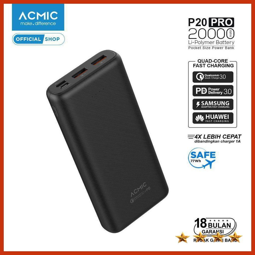 ACMIC P20PRO 20000mAh PowerBank Quick Charge 3.0 PD Power Delivery Hitam