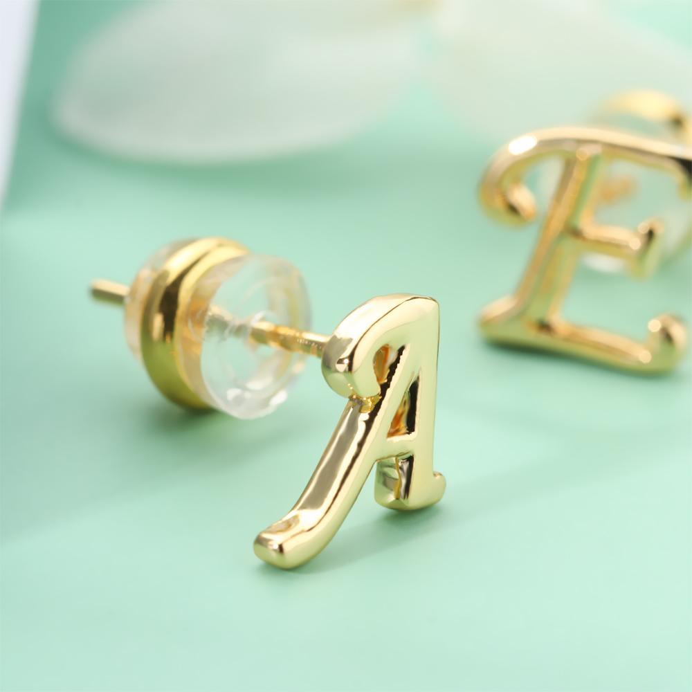 Anting Huruf Inisial Nanas Mewah Wanita Gadis Hadiah Lapis Emas 18K