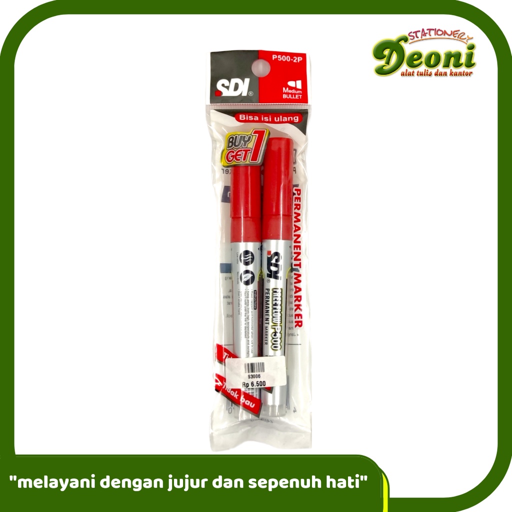 

SDI P500-2P Freeflow Permanent Marker / Spidol Permanen Merah isi 2 Pcs