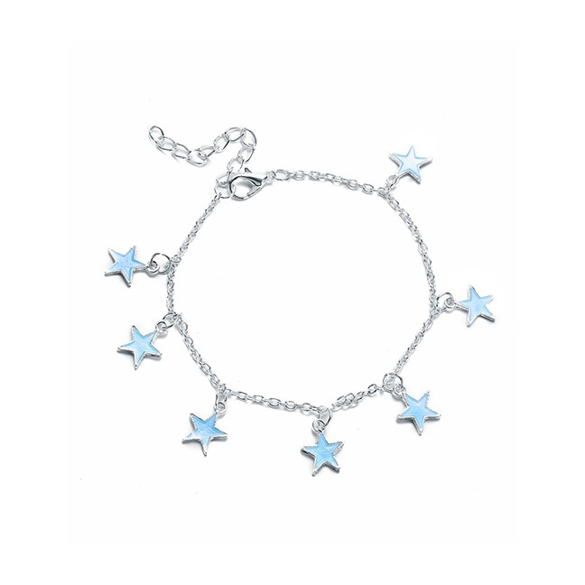 LRC Gelang Kaki Fashion Blue Five-pointed Star Drop Oil Alloy Anklet K25212