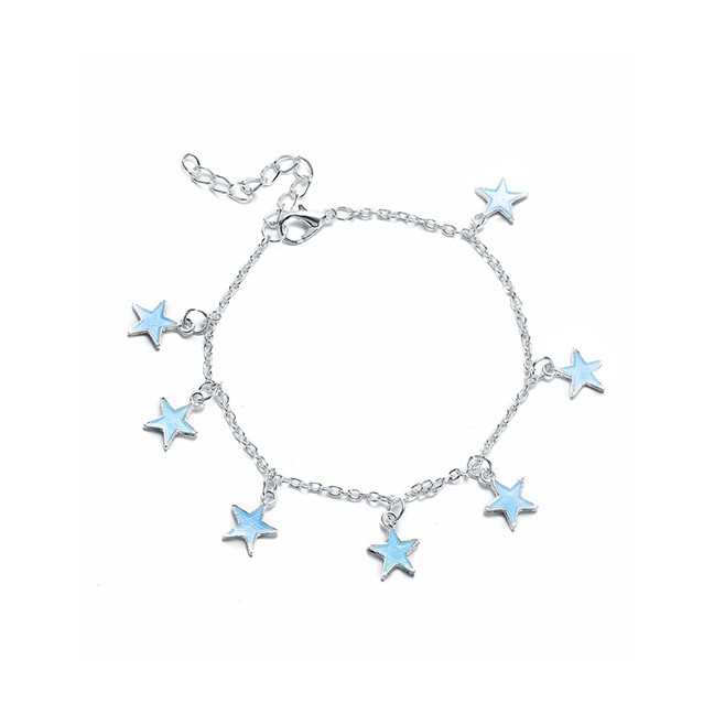 LRC Gelang Kaki Fashion Blue Five-pointed Star Drop Oil Alloy Anklet K25212