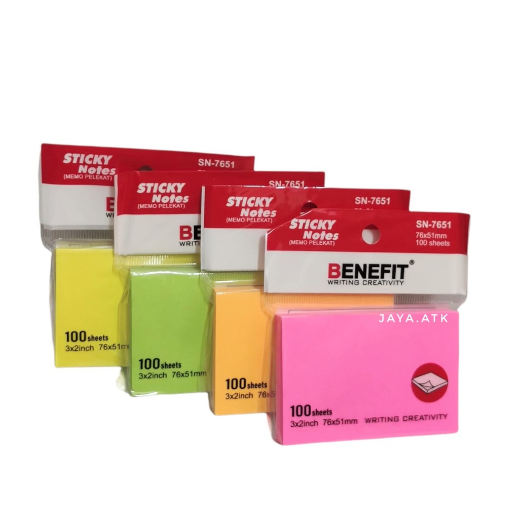 STICKY NOTES MEMO CATATAN TEMPEL 76 X 51 MM WARNA 100 LBR STICK NOTE 3 X 2 IN