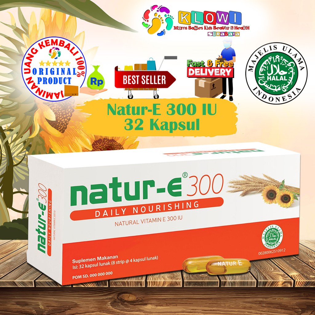 Natur-E Daily Nourishing 100 IU &amp; 300 IU 32 Soft Kapsul / Vitamin E / Ekstrak Bunga Matahari, Gandum