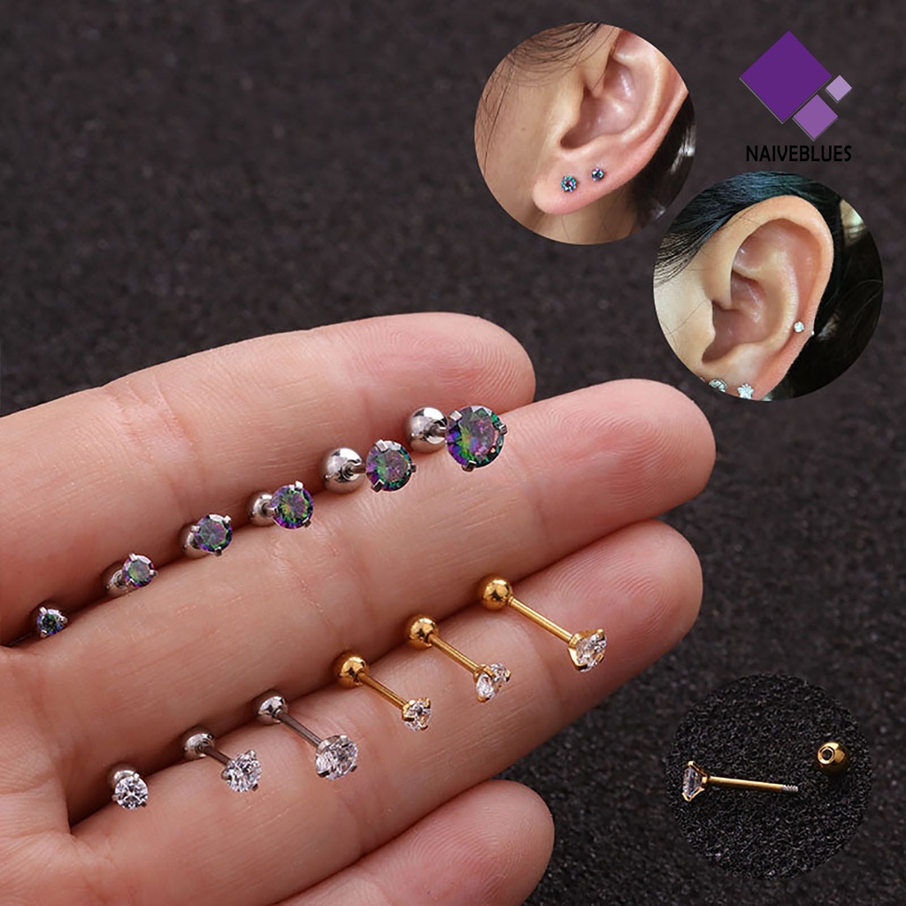 1pc Anting Stud Cubic Zirconia Shiny Warna-Warni Untuk Wanita