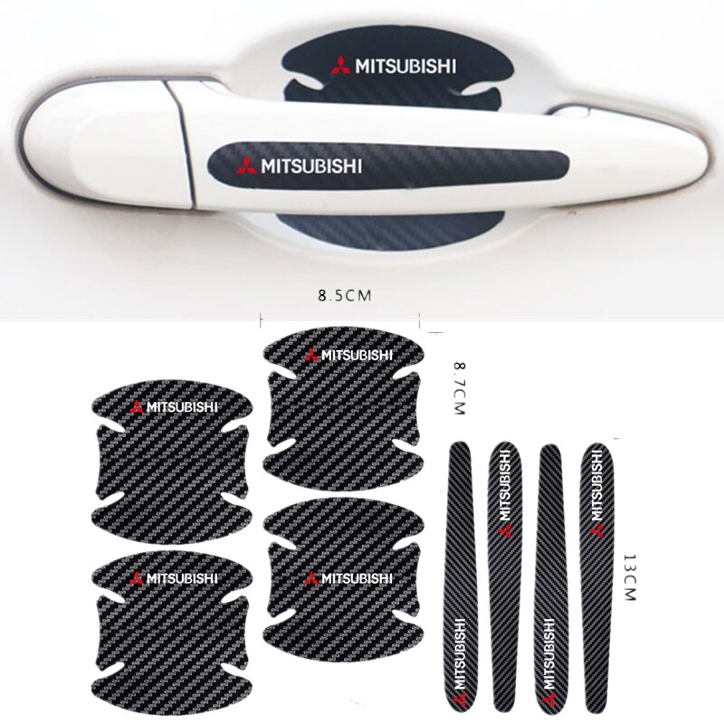 8pcs Stiker Film Pelindung Handle Bahan Carbon Fiber Untuk Mitsubishi