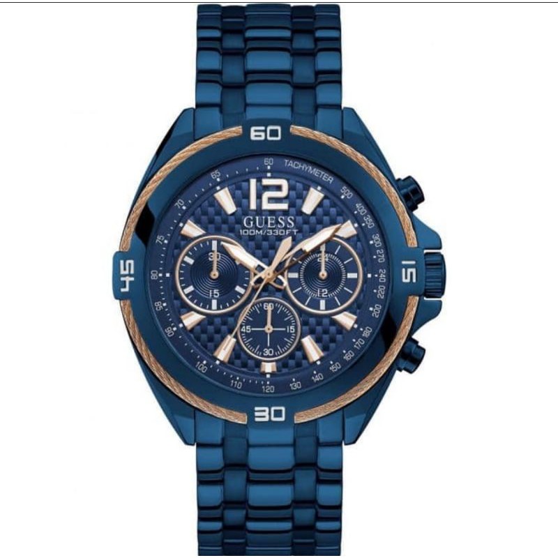 Jam Tangan Pria Merk Guess W1258G3 Blue Steel 4.5cm Original