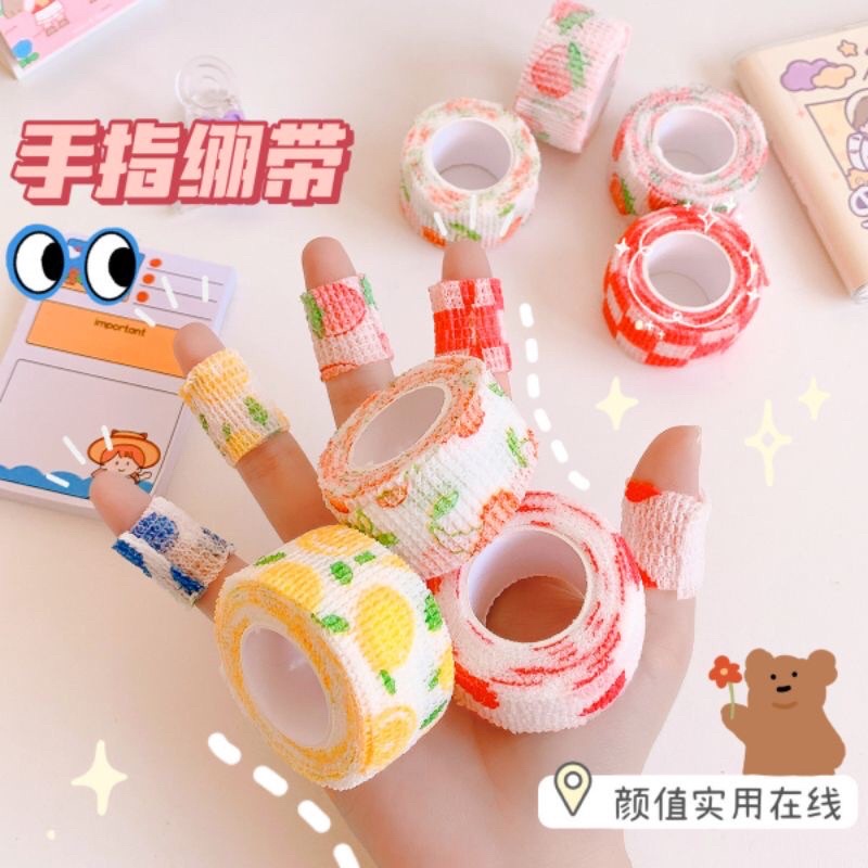 READY - Perban was jari tangan perekat elastis menulis tidak sakit finger lecet wrist tape wristbands putih pink motif hewan bunga buah desain karakter kartun hewan anak perempuan gaya korea kawaii lucu cute aesthetic lembut roll kecil plester stationery