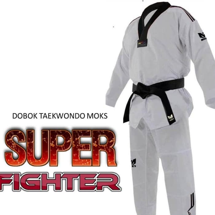 Kekinian Dobok moks super fighter taekwondo kerah hitam