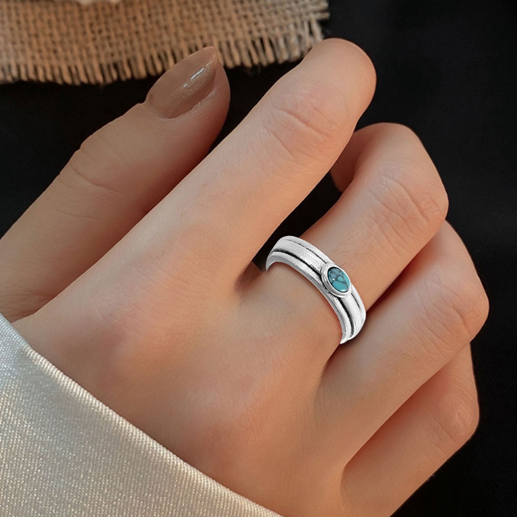 Hu Hu Hu Hu Hu Alat Bantu Pasang Kacamata♡ Cincin Tiga Lapis Gaya Etnik Vintage Dengan Turquoise Untuk Wanita