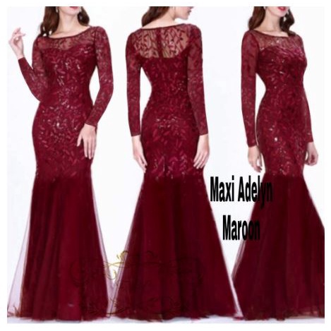 GAUN PESTA WANITA-FE DRES MERMAID MODEL TERBARU/GAUN PESTA TERKINI/DRES DUYUNG BRUKAT ADELYN ELEGAN 