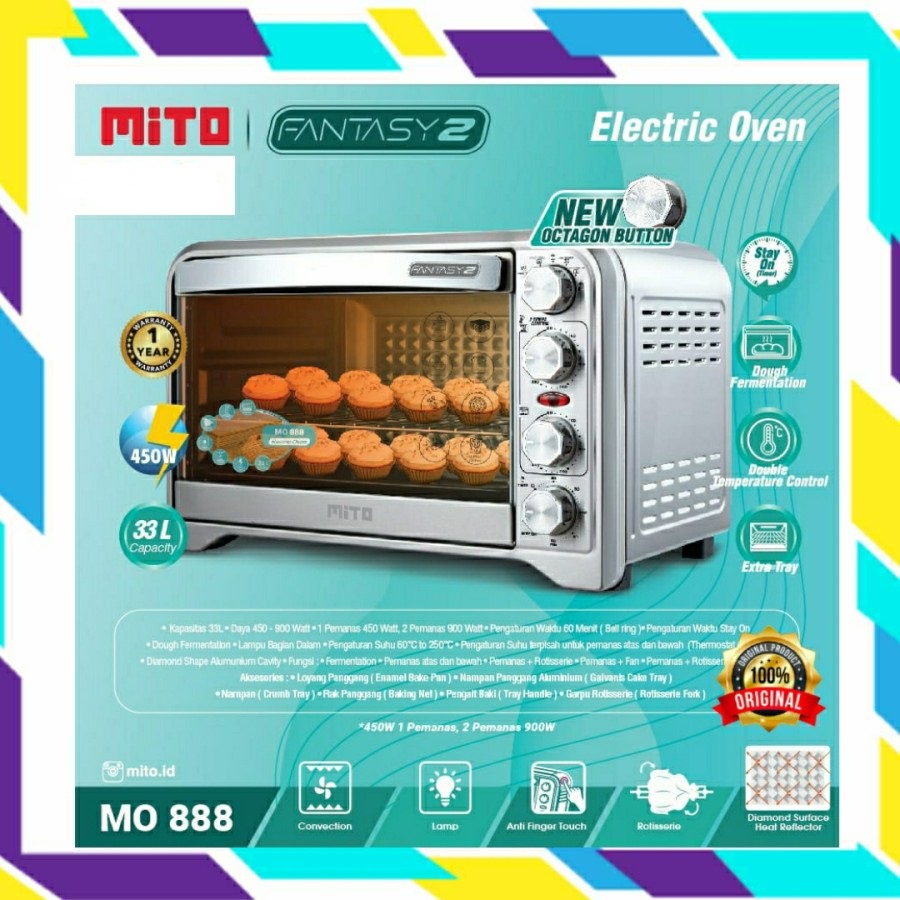 Oven listrik MITO Fantasy 33L MO 888 - 33 Liter  MO888 Silver 450watt (KHUSUS EXPEDISI)