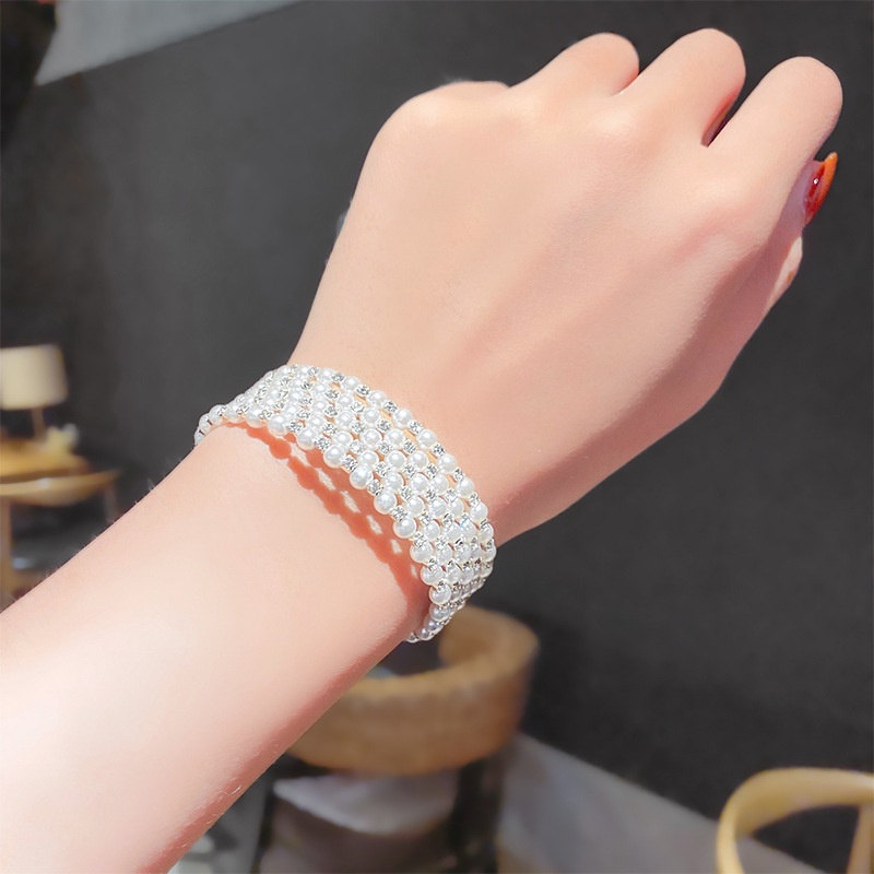 Gelang Mutiara Berlian Imitasi Model Double Layer Gaya Korea Retro