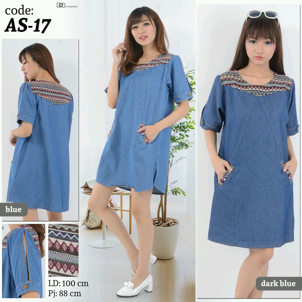 tunik dress AS-17 kombinasi songket bahan jeans LD 100CM PJ88CM