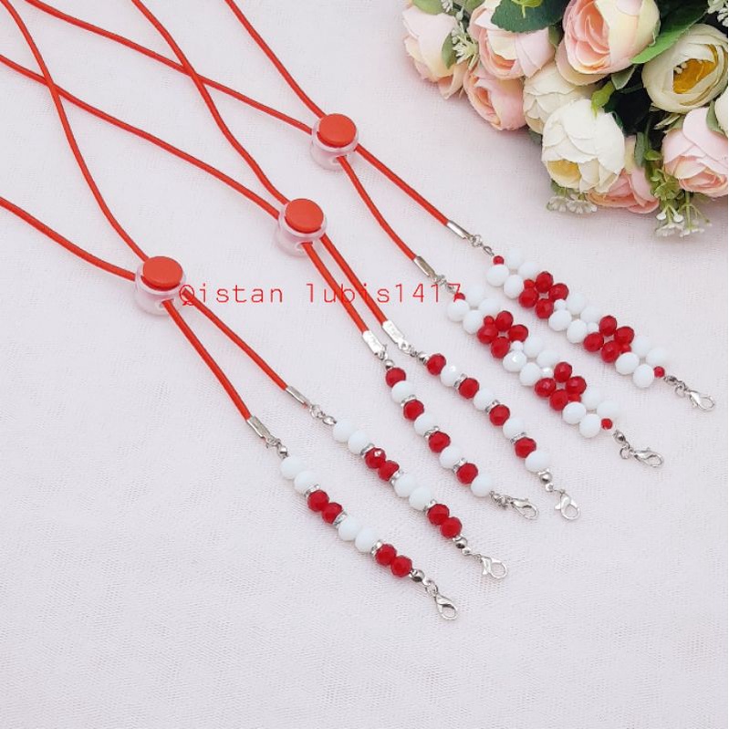 Strap masker merah putih crystal tali elastis