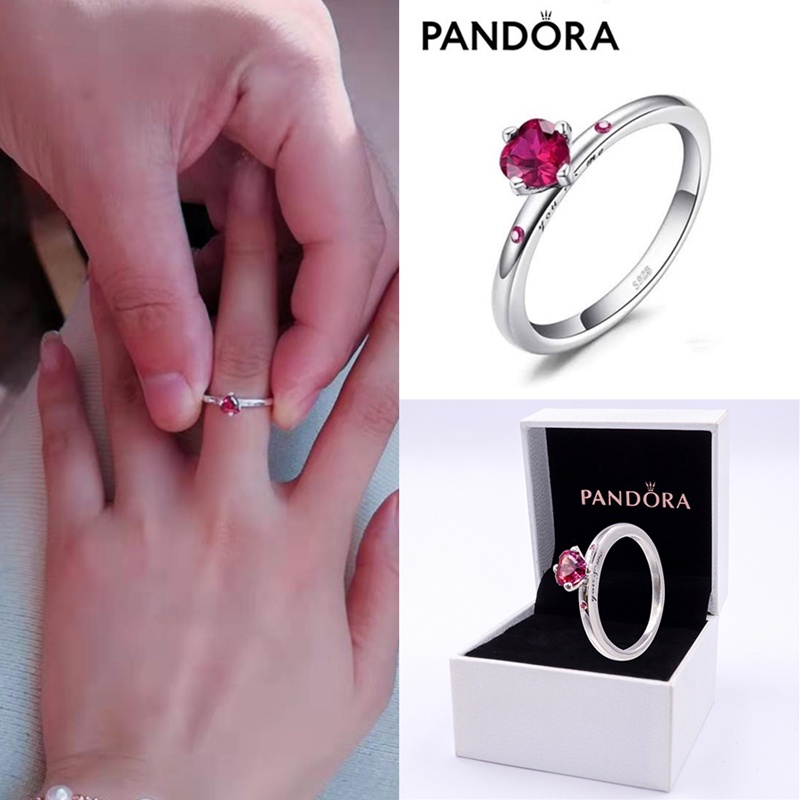 Pandora Cincin Sterling Silver 925 Desain Hati Hias Cubic Zirconia Untuk Wanita