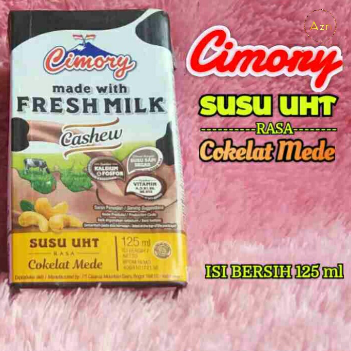 

cimory susu UHT fresh milk rasa cokelat mede kemasan kotak 125 ml