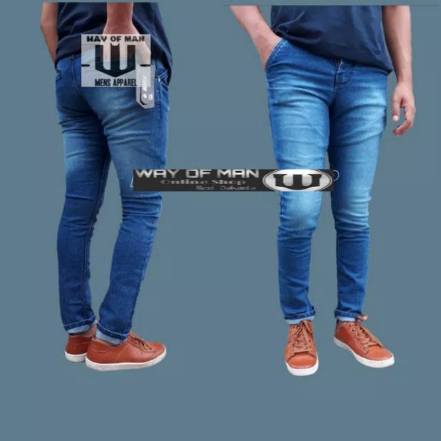 Celana jeans Pria Biru wash slim fit