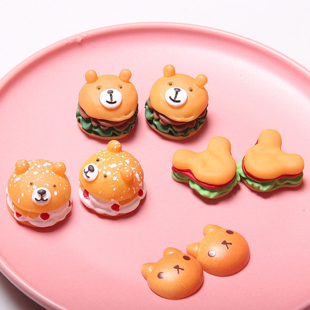 (Tk) Miniatur Burger Bear Bahan Resin Dengan Pita Untuk Dekorasi Rumah Boneka Diy