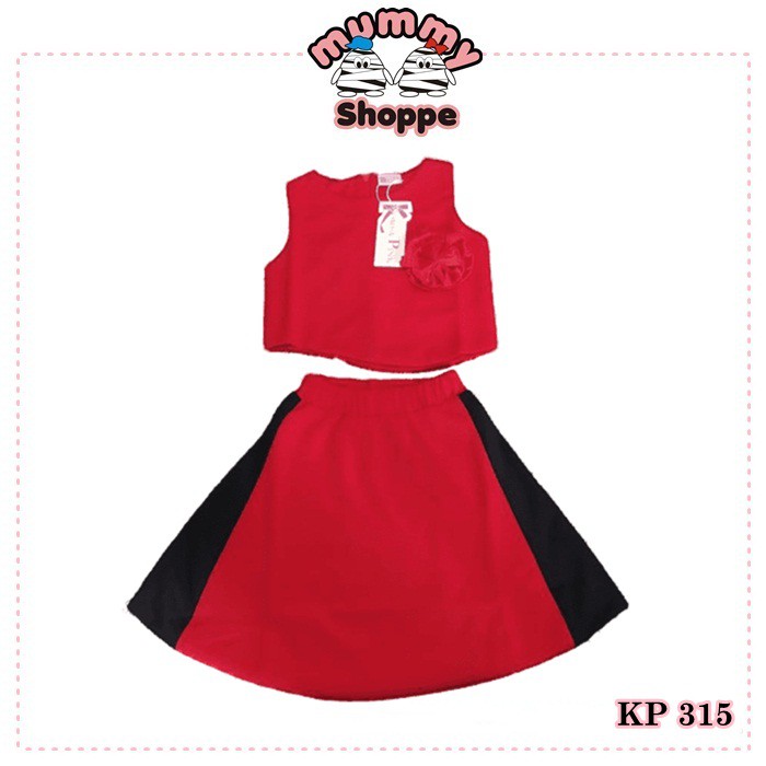 KP 315 - setelan rok anak korea pink crop top