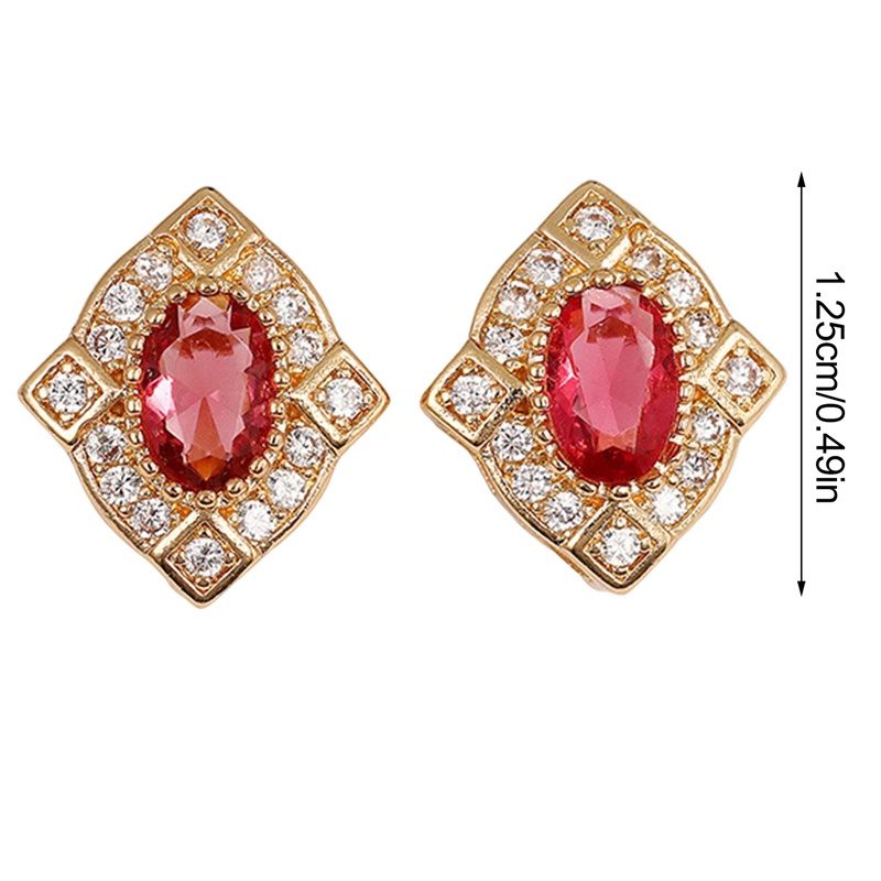 Anting Stud Cubic Zirconia Warna Merah Gaya Vintage Untuk Wanita