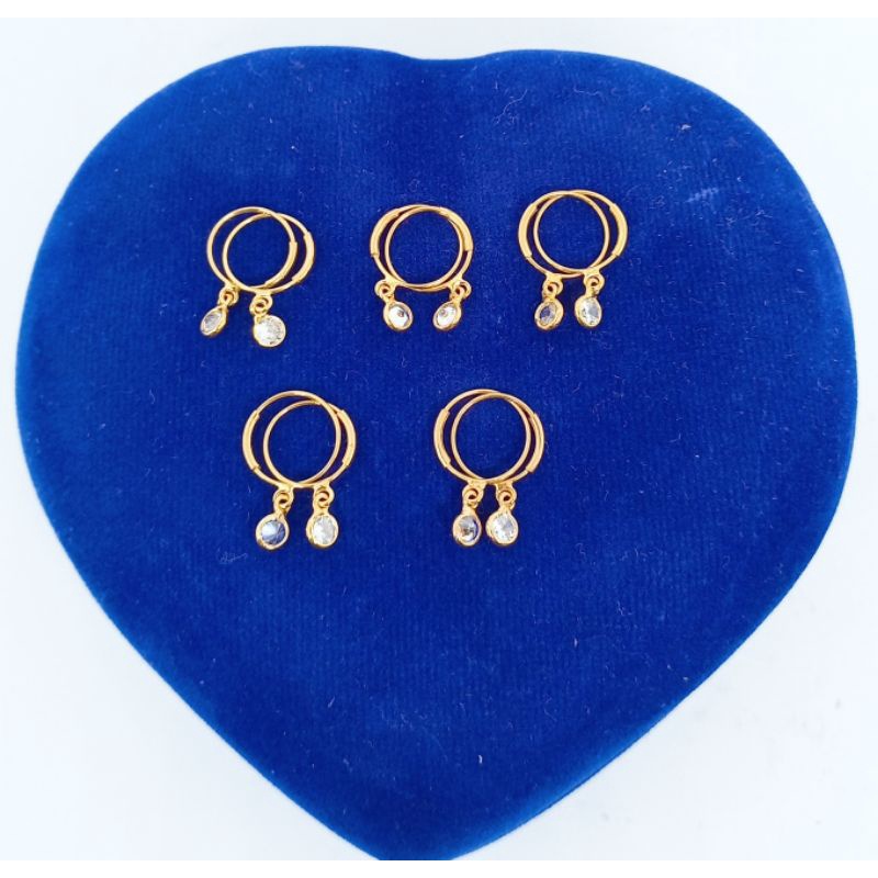 anting knip + gantungan mp / anting perak asli silver 925 lapis emas / anting fashion baby