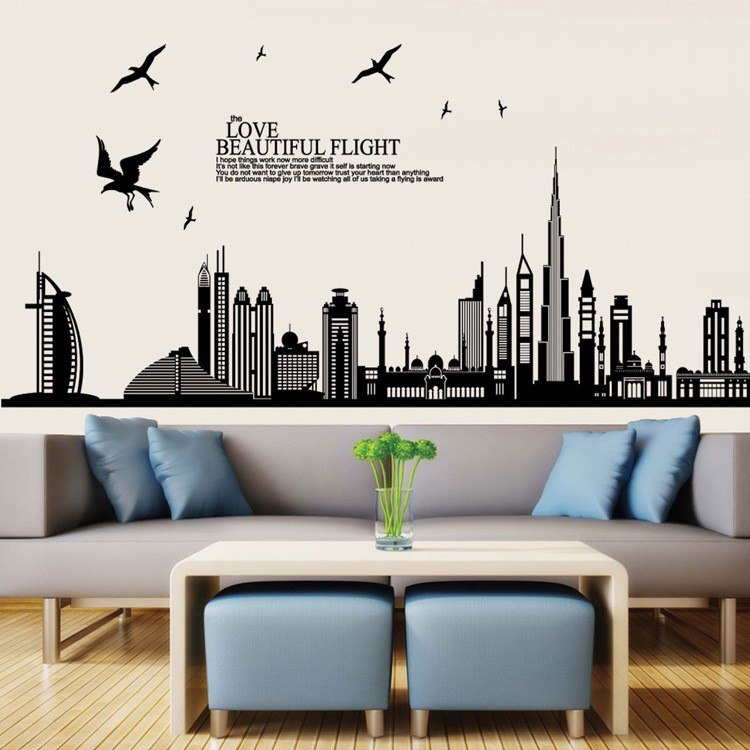 RELIZA WALL STICKER DUBAI SILUET KOTA CITY TOWN HITAM BLACK STIKER DINDING JM7280