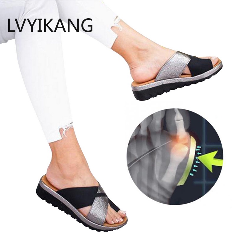 Sandal Sepatu Wanita Ortopedi Korektor Bunion Platform Nyaman Kasual Kaki Besar Koreksi