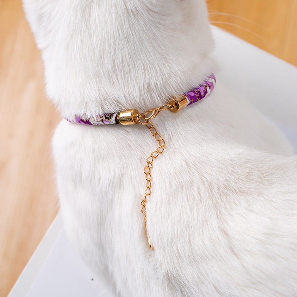 Kalung Leher Anjing/Kucing Adjustable Gaya Jepang Retro Dengan Bel