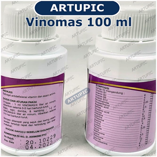 Vinomas 100 ml B Komplek Vitamin Asam Amino Stamina Nicotinamide Ayam Unggas Domba Kambing Sapi Babi