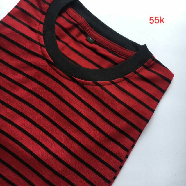 T-shirt Lorek Bergaris Baju Stripe Kaos Salur Cowok Cewek