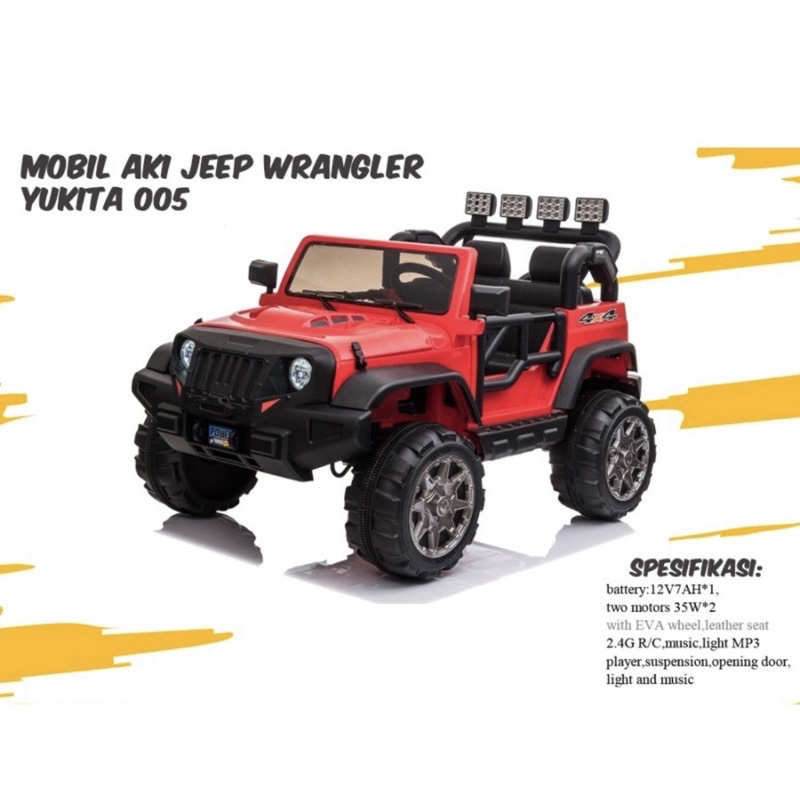 Mobil Aki Mainan Anak Remote Control Jeep Wrangler Yukita 005 Non Paint Rubicon 12V7AH Garansi SNI-5