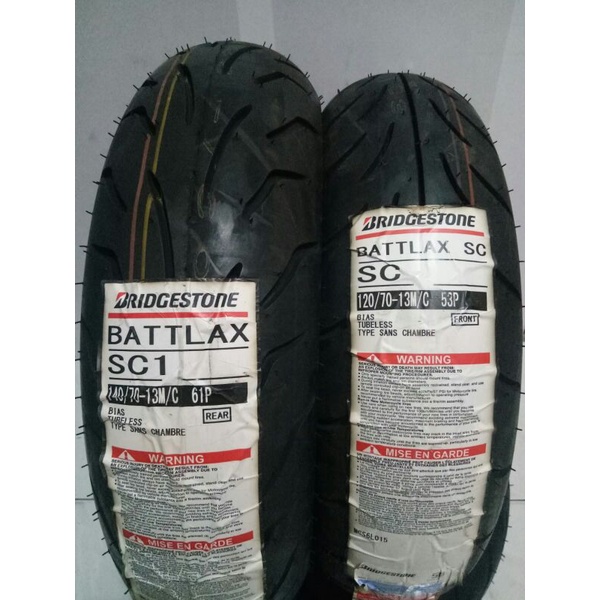 PAKETAN BAN LUAR BRIDGESTONE BATTLAX SC UKURAN 120 /70-13 DAN 140/70-13 TUBELESS