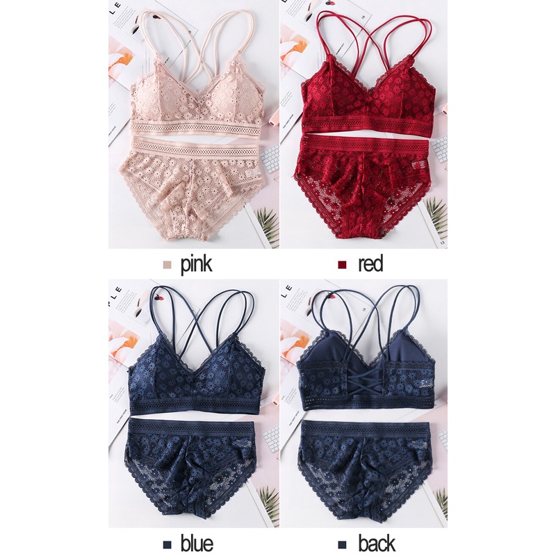 Bra Set BH Setelan Dalaman Brief Set Tanpa Kawat Motif Bunga Renda Seksi Lingerie Brallete Two Piece Wanita Dalika