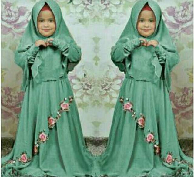 Baju Gamis syari set anak perempuan/motif bunga bordir