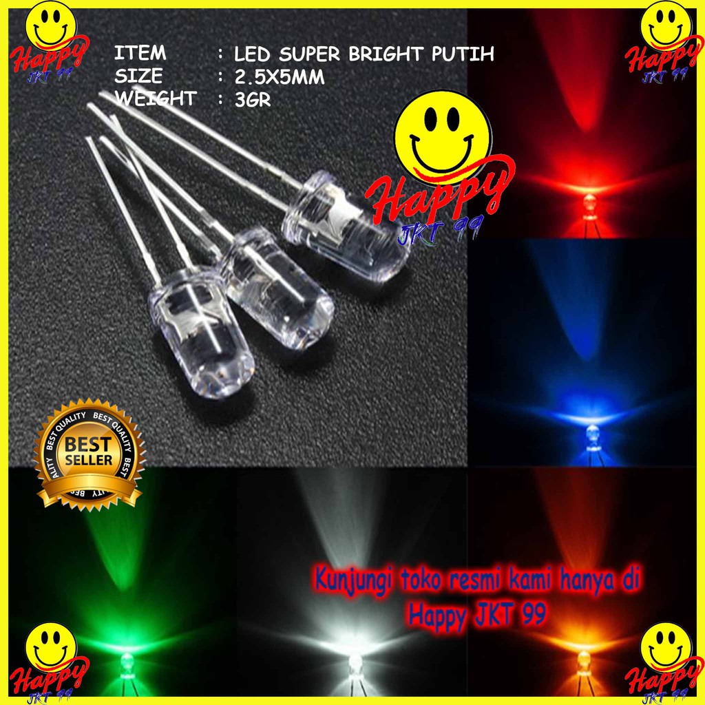 [ HAPPY JKT 99 ] LAMPU LED SUPER BRIGHT PUTIH 5MM 5 MM KEPALA PUTIH