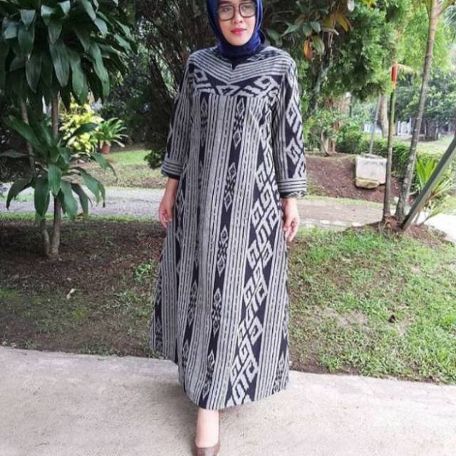 Gamis tenun abu motif toraja J1