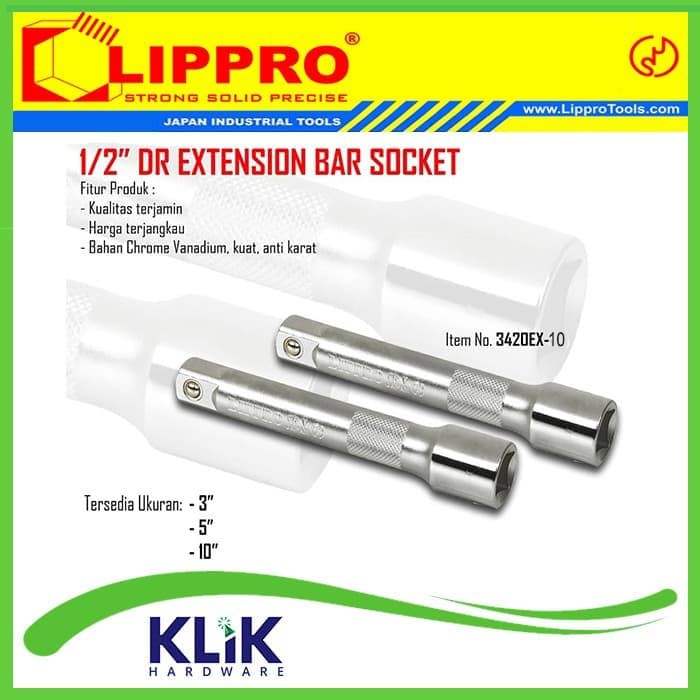 Lippro Extension Bar 10 Inch 250 mm x DR 1/2 Inch - Sambungan Kunci Sok Shock Sock