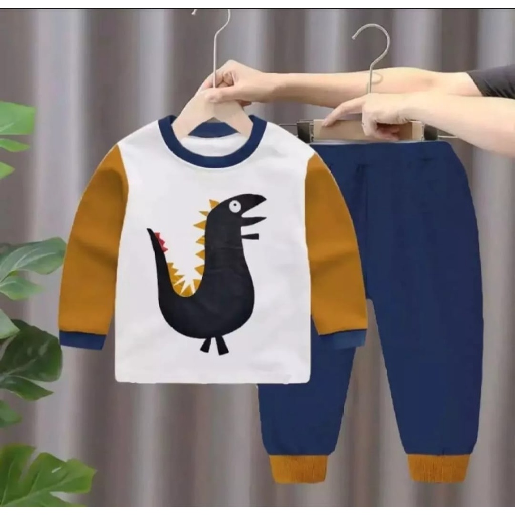 BAJU SETELAN ANAK LAKI LAKI DAN PEREMPUAN MOTIF DINO KUBUS TERBARU DAN TRENDY/SETELAN ANAK 1-5 TAHUN STELAN PIYAMA KAOS ANAK