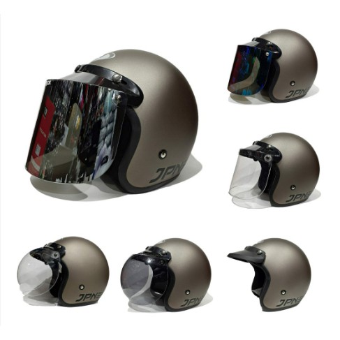 Helm Bogo JPN Retro Dark Grey Doff kaca flat datar