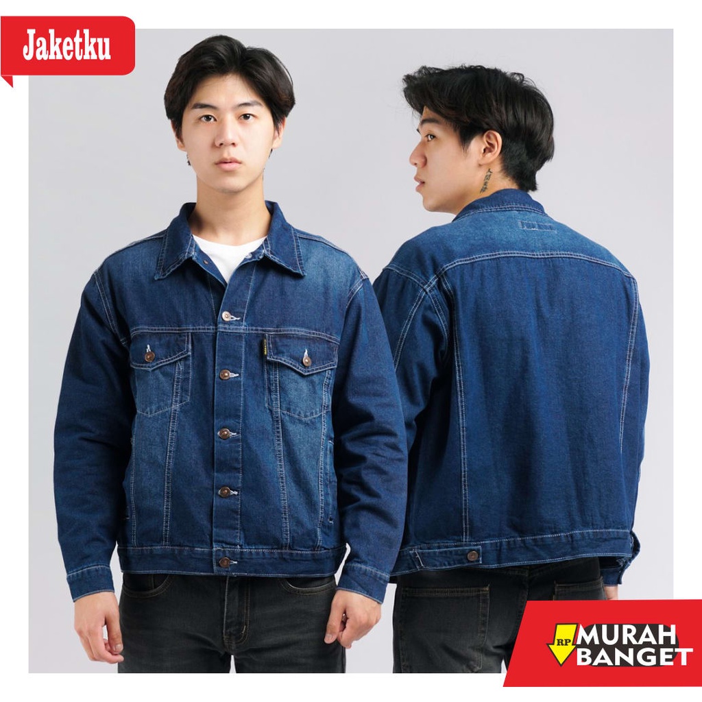 hoodie jeans pria terbaru- Bullitt Dark Blue Trucker Denim Jacket - Jaket Jeans Pria Guteninc
