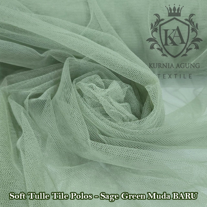 Kain Warna Sage Green Polos Soft Tile Satin Organza Furing Meteran Polos Bahan Gamis Wanita Dress Gaun Pesta per 50 cm