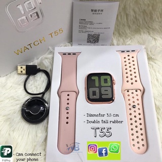 100%ORI COD JAM TANGAN Smartwatch T55 T500 DAPAT 2 TALI bisa telepon Bluetooth ganti wallpaper foto sendiri Notifikasi Sosmed Pemutar Musik Monitor Detak Jantung Tekanan Darah Wanita Pria Cewek Cowok