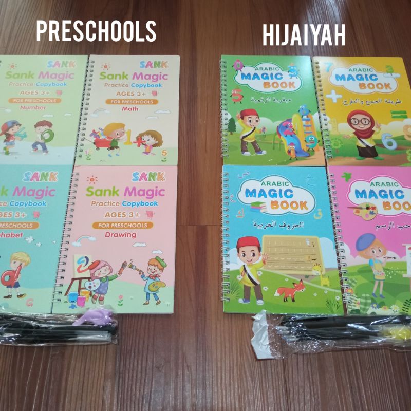 SANK Magic Book Preschools dan Arabic Hijaiyah Special Training Magic Pen dan Refill Pena Tinta Ajaib Buku Latihan Menulis Anak PAUD TK