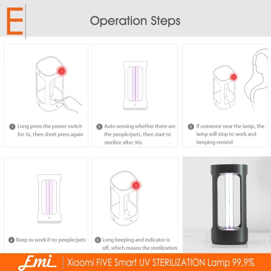 Five Smart UVC STERILIZATION Lamp DISINFECTION UV Sterilizer Steril Ruangan