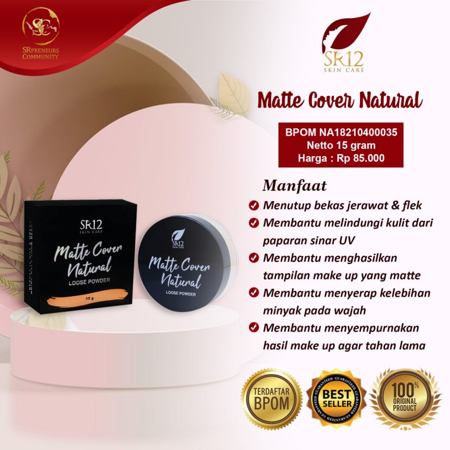 BEDAK TABUR SPF  MATTE COVER NATURAL LOOSE POWDER SR12 / FACE POWDER MATTE COVER NATURAL LOOSE POWDER SR12