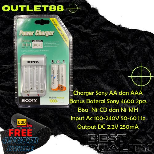 Alat Cas Charger Baterai Batre AA dan AAA SONY Free Batre Sony 4600mah 2Pc Paket Batrei Charger Sony